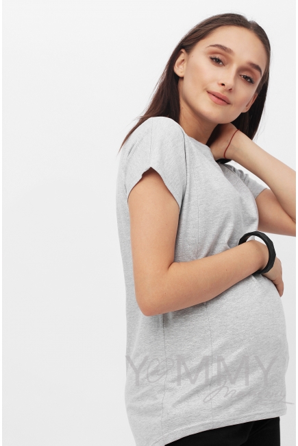 Футболка для беременных и кормящих с серебряным напылением, серый меланж