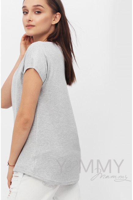 Футболка для беременных и кормящих с серебряным напылением, серый меланж