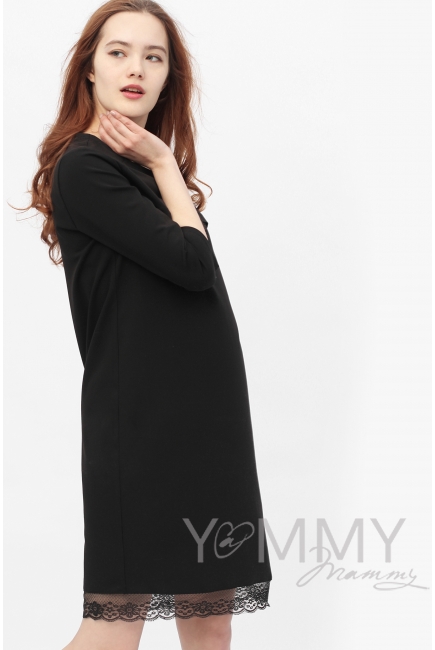 Платье для кормящих и беременных с кружевом, цвет черный