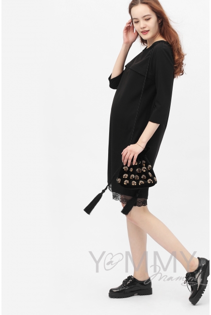 Платье для кормящих и беременных с кружевом, цвет черный