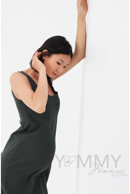 Платье для кормящих и беременных длинное с разрезом, хаки