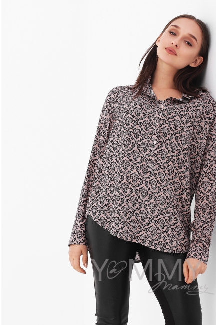 Рубашка для кормящих и беременных с узором, бежевая