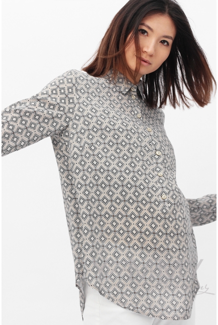 Рубашка для беременных и кормящих с принтом ромбы, цвет светло-бежевая