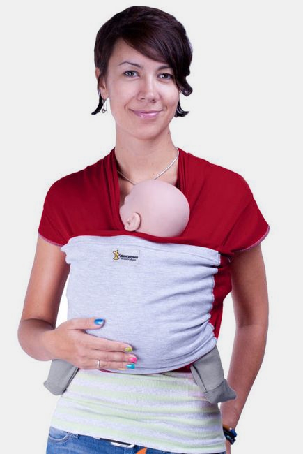 Слинг-шарф трикотажный Кенгуруша Mix, бордо-серый меланж