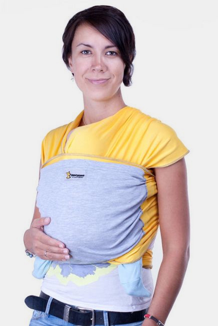 Трикотажный слинг-шарф Кенгуруша Mix, цвет солнечный-серый меланж