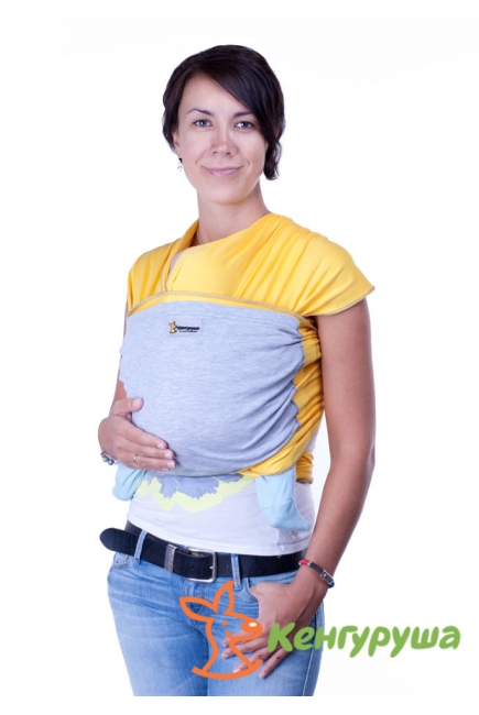 Трикотажный слинг-шарф Кенгуруша Mix, цвет солнечный-серый меланж