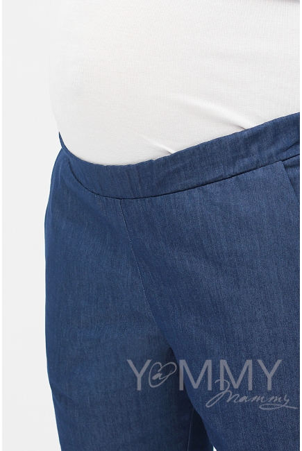Брюки для беременных и кормящих универсальные джинс с лампасами, цвет синий
