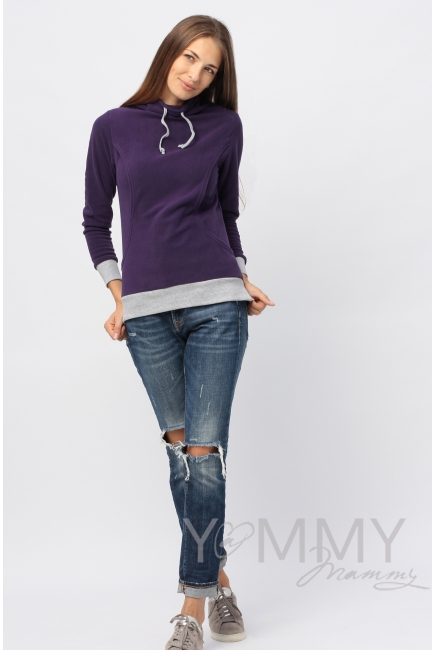 Толстовка для кормящих и беременных флисовая с завязками, цвет виноградная
