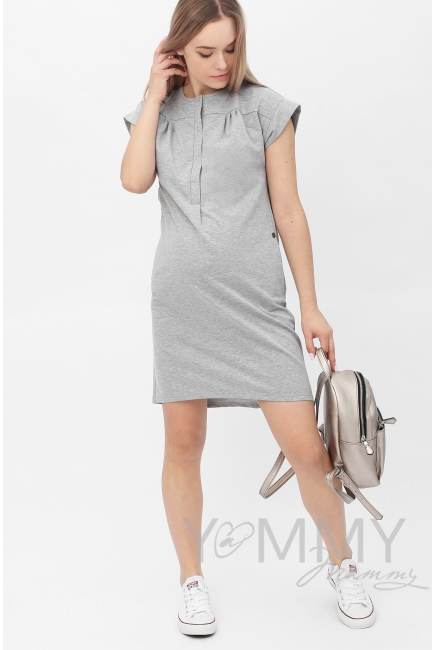Платье на кнопках для беременных и кормящих, серый меланж
