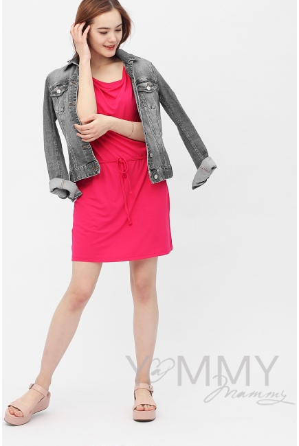 Платье для беременных и кормящих с горловиной "качелька", фуксия