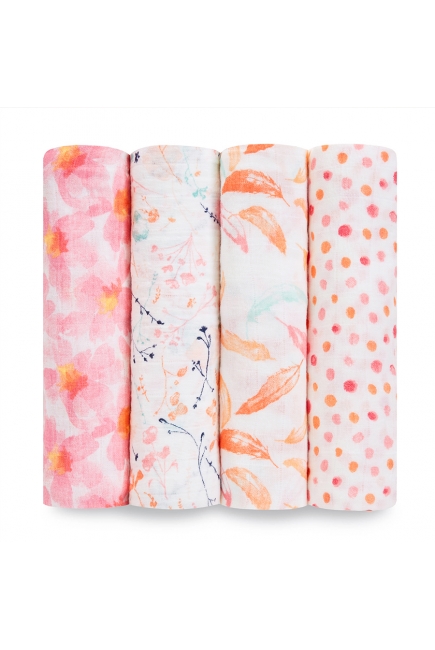 Муслиновые пеленки Aden&Anais для новорожденных, большие, набор 4, Petal Blooms