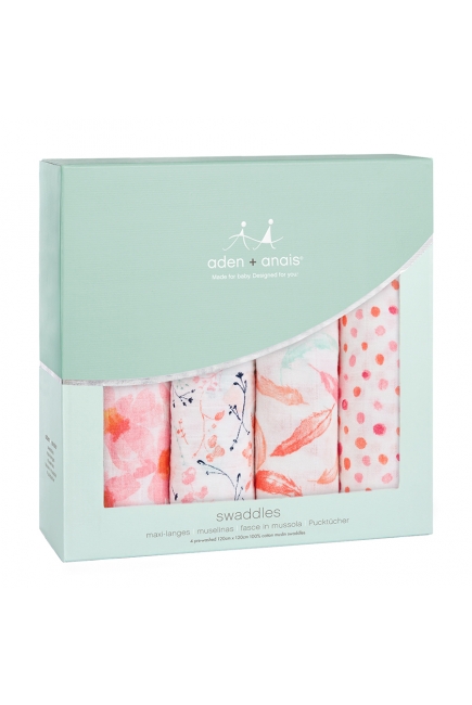 Муслиновые пеленки Aden&Anais для новорожденных, большие, набор 4, Petal Blooms