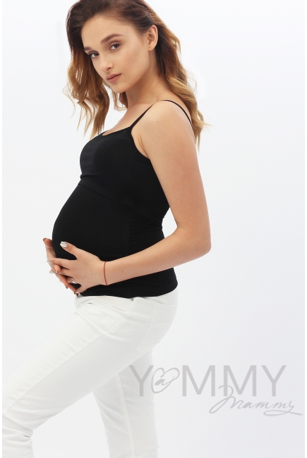 Топ на бретельках для кормящих и беременных, черный