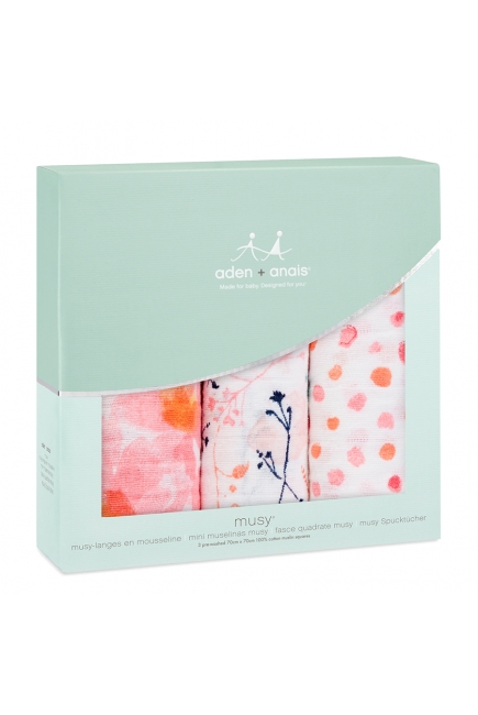 Муслиновые пеленки для новорожденных средние Aden&Anais, набор 3, Petal Blooms