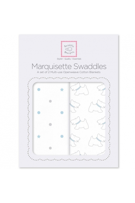 Набор пеленок SwaddleDesigns - Marquisette 2-Pack, Pstl Blue Little Doggie & Dottie Star
