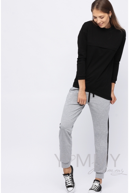 Брюки для беременных и родивших с лампасами, серый меланж