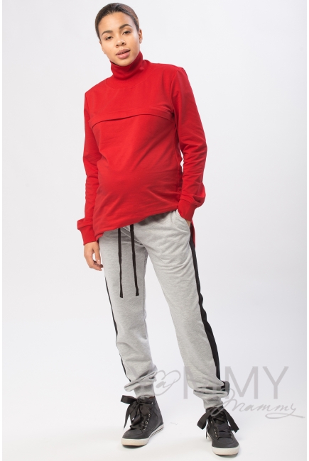 Брюки для беременных и родивших с лампасами, серый меланж