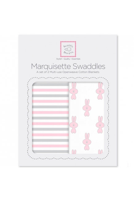 Набор пеленок SwaddleDesigns - Marquisette 2-Pack Little Bunnie Simple Stripes