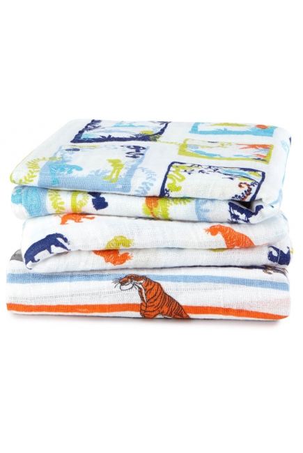 Муслиновые пеленки для новорожденных средние Aden&Anais, набор 3, Disney Jungle Book