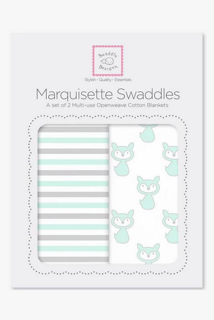 Набор пеленок SwaddleDesigns Marquisette 2-Pack Little Fox Simple Stripes