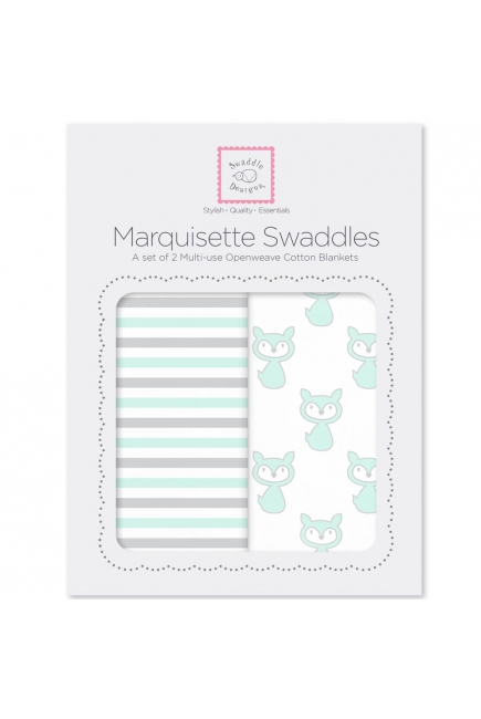 Набор пеленок SwaddleDesigns Marquisette 2-Pack Little Fox Simple Stripes