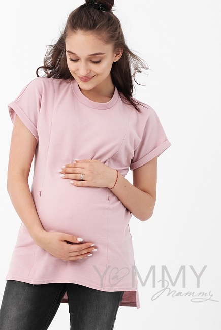 Футболка для беременных и кормящих, розовая