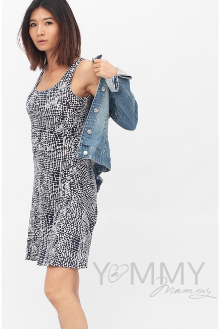 Платье-майка синий / белый рисунок для кормящих