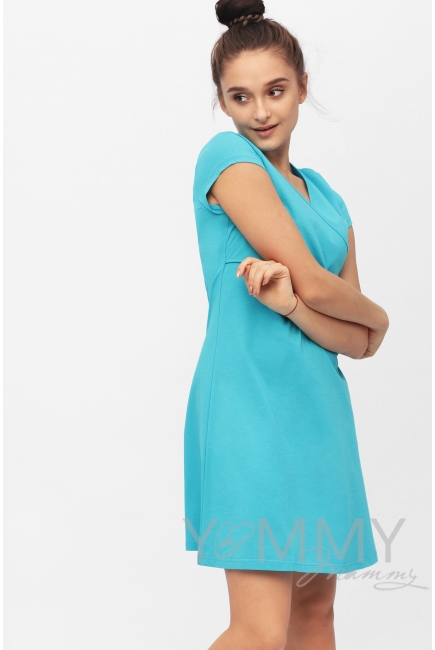 Платье-кимоно для дома YammyMammy (ямми мамми) трикотажное, цвет "бирюзовый"