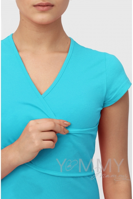 Платье-кимоно для дома YammyMammy (ямми мамми) трикотажное, цвет "бирюзовый"