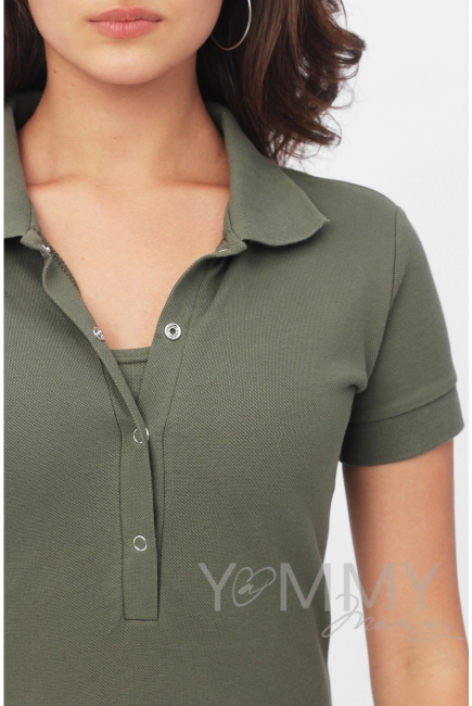 Платье для кормящих и беременных поло с воланом, цвет хаки