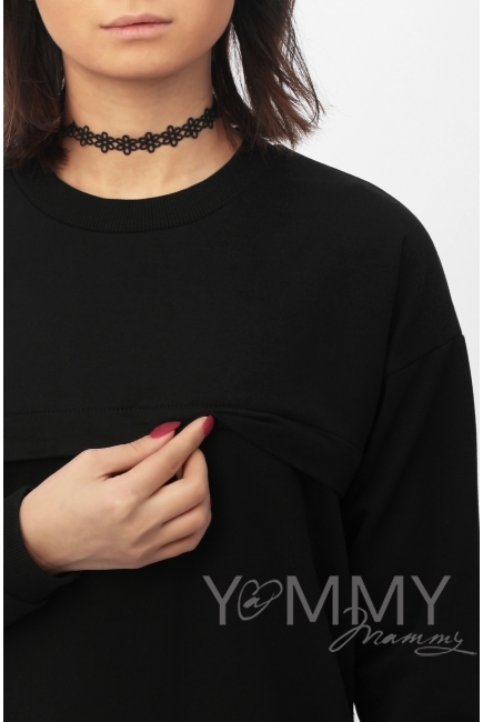 Платье для кормящих и беременных с кружевом, черное