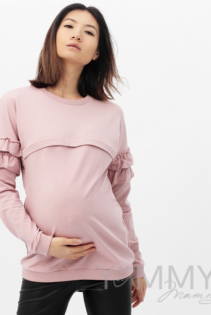 Свитшот для кормящих и беременных с воланчиками, цвет пыльно-розовый
