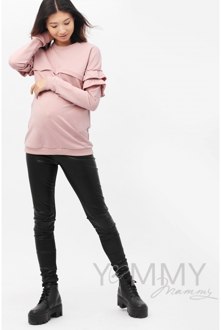 Свитшот для кормящих и беременных с воланчиками, цвет пыльно-розовый