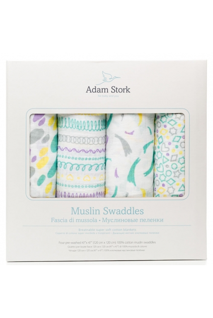 Муслиновые пеленки для новорожденных Adam Stork большие, набор 4, Sweetie