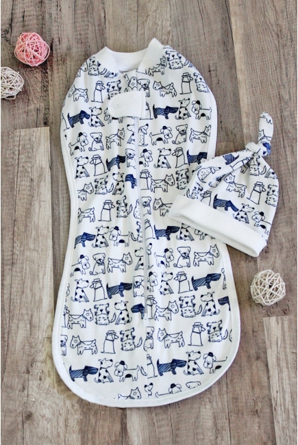 Пеленка кокон на молнии для новорожденных трикотажная, Dogs