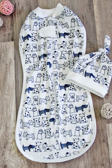 Пеленка кокон на молнии для новорожденных трикотажная, Dogs