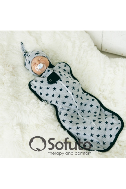 Пеленка кокон для детей трикотажная, Black Stars