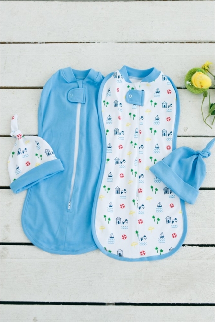 Пеленка кокон для новорожденных трикотажная, Sea Beach