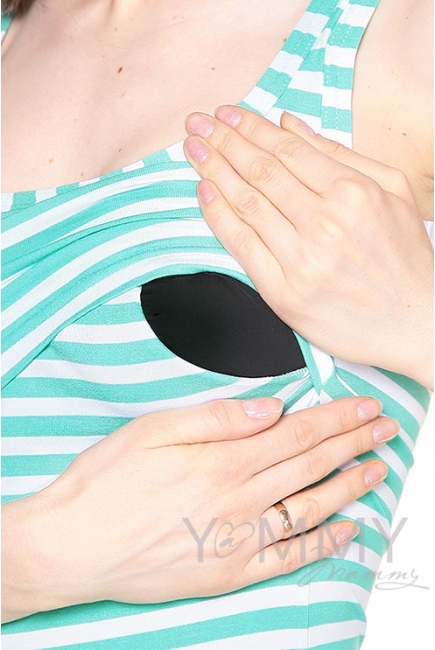 Майка для кормящих и беременных, в ментоловую полоску