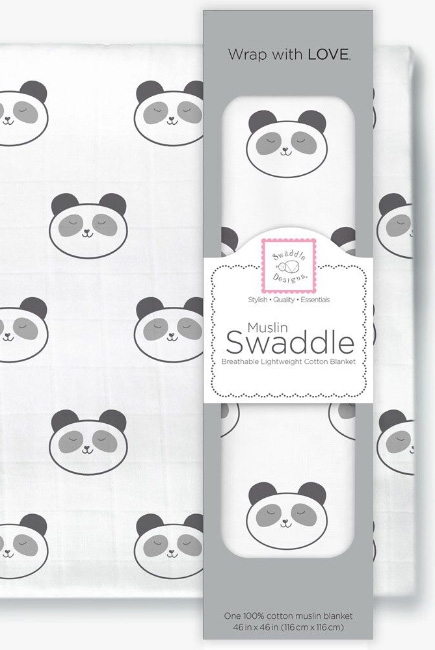 Муслиновая пеленка для новорожденных Swaddle Designs большая, Black Panda Face
