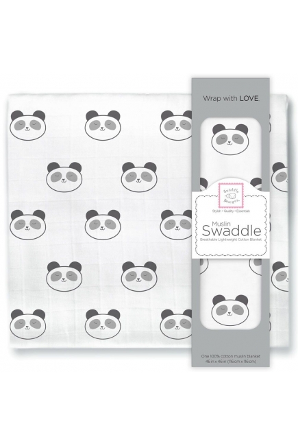 Муслиновая пеленка для новорожденных SwaddleDesigns большая, Black Panda Face