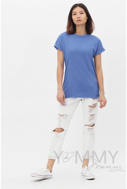 Футболка для беременных и кормящих, светло-синий