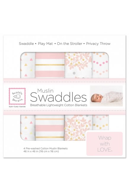 Муслиновые пеленки для новорожденного SwaddleDesigns большие, набор 4, Heavenly Floral Shimmer