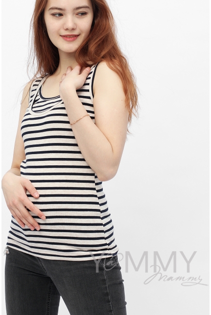 Майка для беременных и кормящих в полоску, бежевый/синий