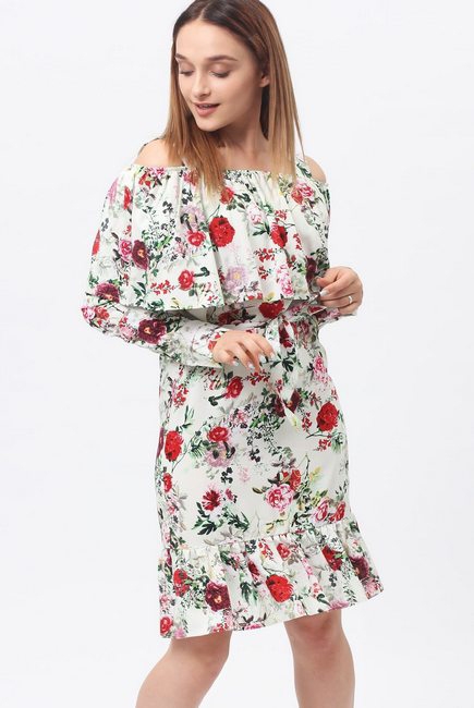 Платье для беременных и кормящих с воланом и длинным рукавом, цветочный принт