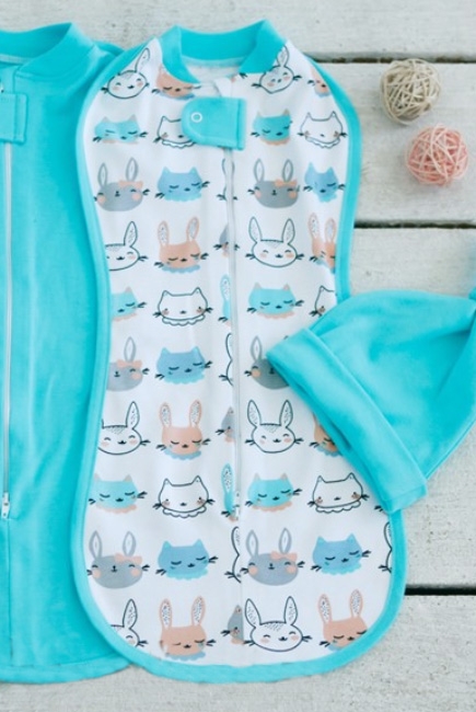 Пеленка кокон для новорожденных на молнии, Bunny Grey