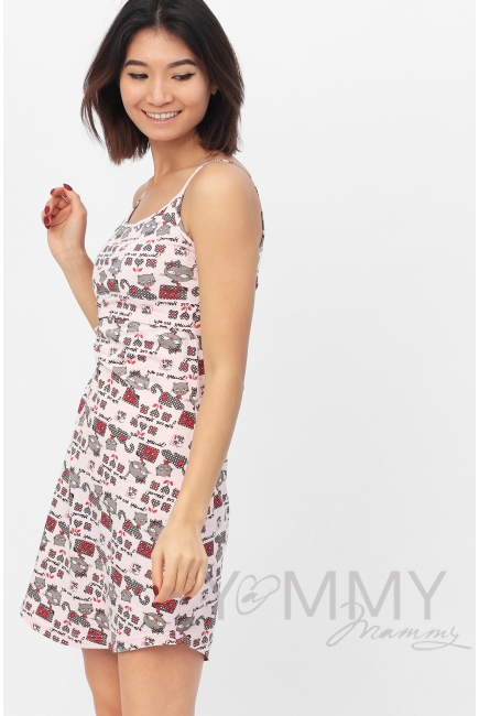 Сорочка на бретельках розовая / котята