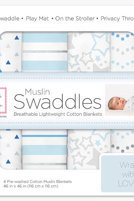 Муслиновые пеленки для новорожденного SwaddleDesigns большие, набор 4, Starshine Shimmer