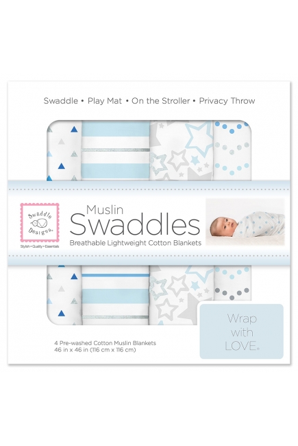 Муслиновые пеленки для новорожденного SwaddleDesigns большие, набор 4, Starshine Shimmer