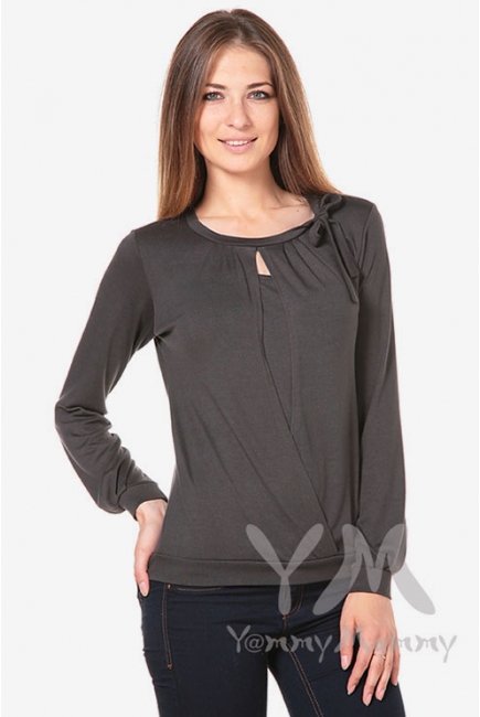 Блуза для беременных и кормящих с бантом, цвет графит